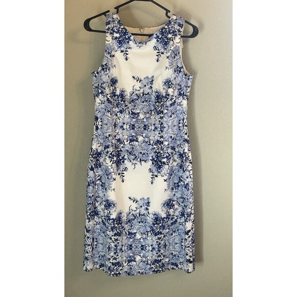 Adrianna Papell Dresses & Skirts - ADRIANNA PAPELL Dress Size 6 Blue White Floral Spring Summer Sheath Sleeveless